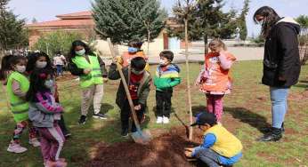 Öğrenciler okul bahçesine ağaç dikti