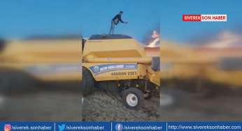 Hasat yapan biçerdöver alev aldı!