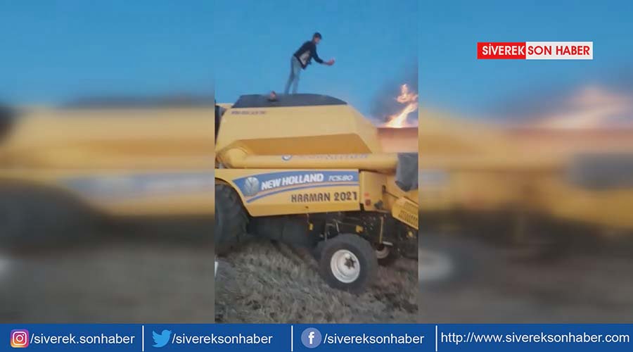Hasat yapan biçerdöver alev aldı!