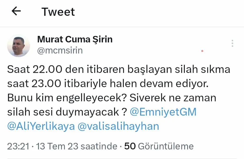 DEVA İlçe Başkanı Şirin: “Siverek ne zaman silah sesi duymayacak?”