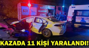Otomobil ile hafif ticari aracın çarpıştığı kazada 11 kişi yaralandı