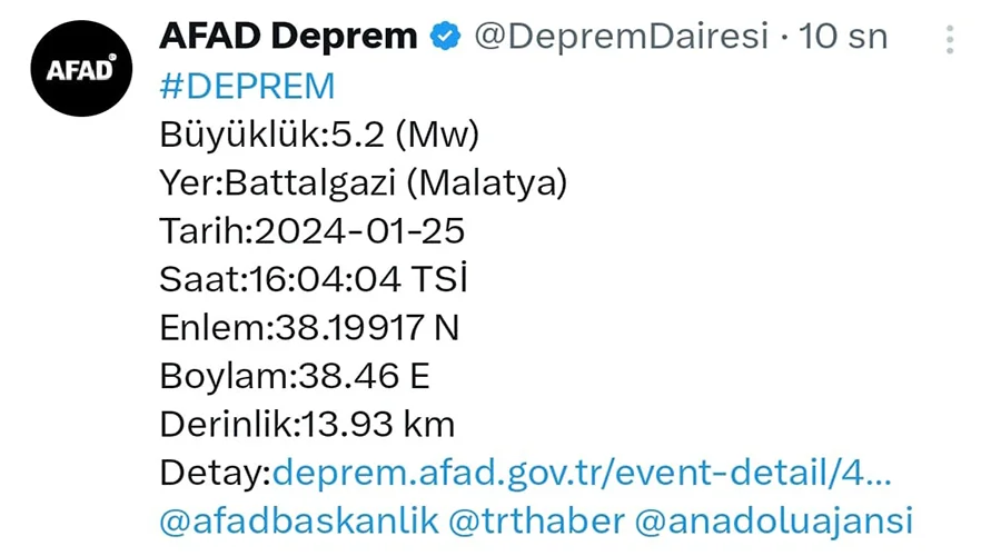 Malatya’da ki deprem Siverek’te de hissedildi