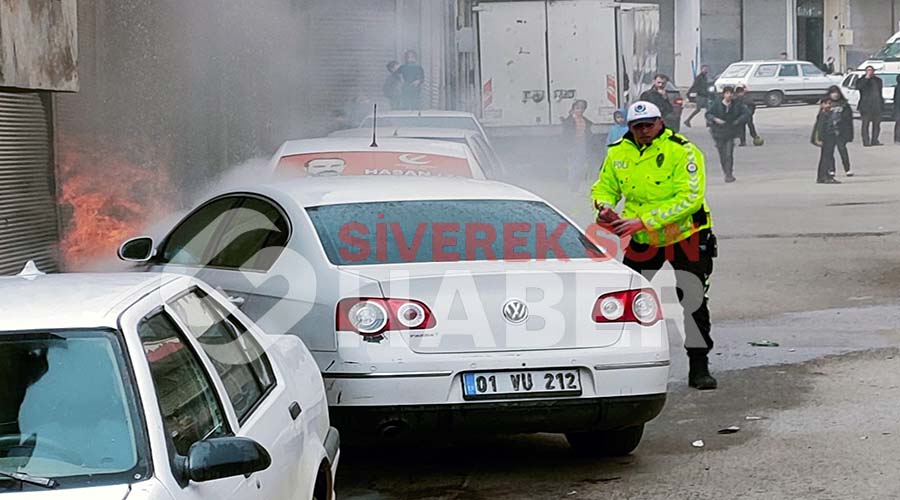 Yanan araca polis ekipleri müdahale etti