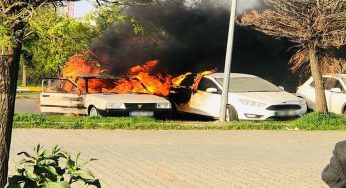 Hastane otoparkında yangın paniği!
