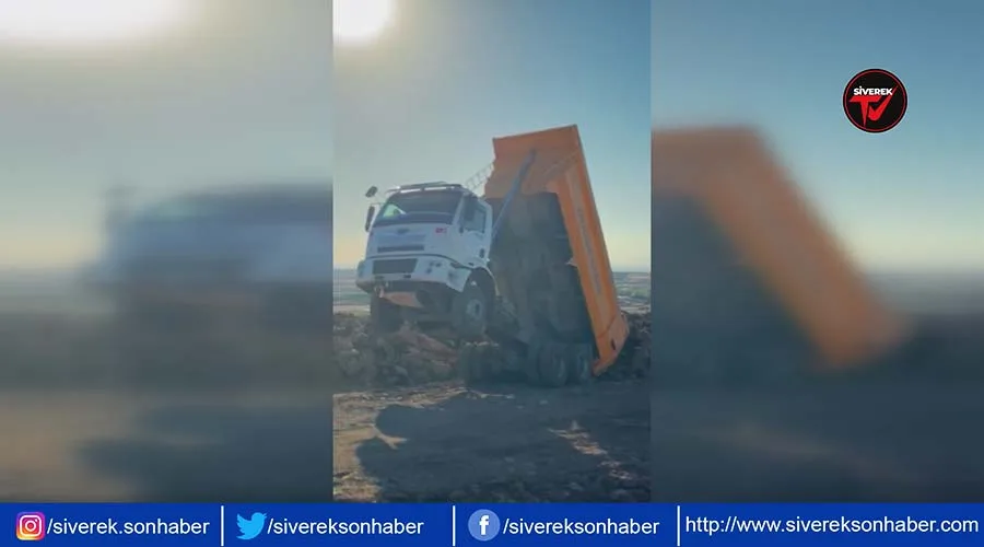 Şaha kalkan kamyonun yardımına kepçe operatörü yetişti!