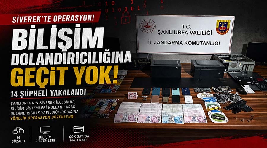 Siverek’te siber dolandırıcılık operasyonunda 14 şüpheli yakalandı
